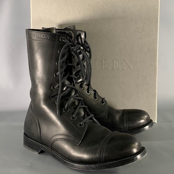 ALEXANDER MCQUEEN Size 9.5 Black Leather Lace Up Boots main image 9